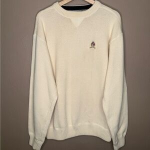Tommy Hilfiger Mens Size Large Crest Cotton Sweater Ivory Vintage 90s Y2K Preppy